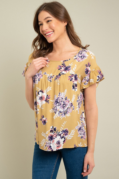 Floral ruffle sleeve top