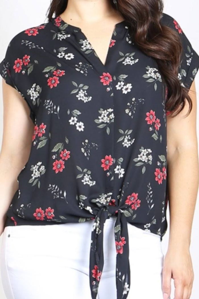 Floral V-Neck Tie Waist Blouse