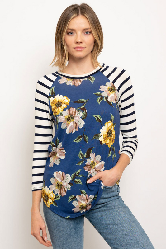 Floral with stripe sleeves