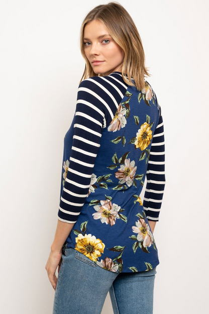 Floral with stripe sleeves