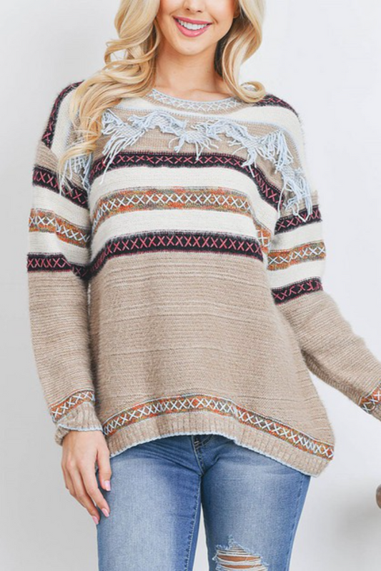 Fringe & Stitch Detail Sweater