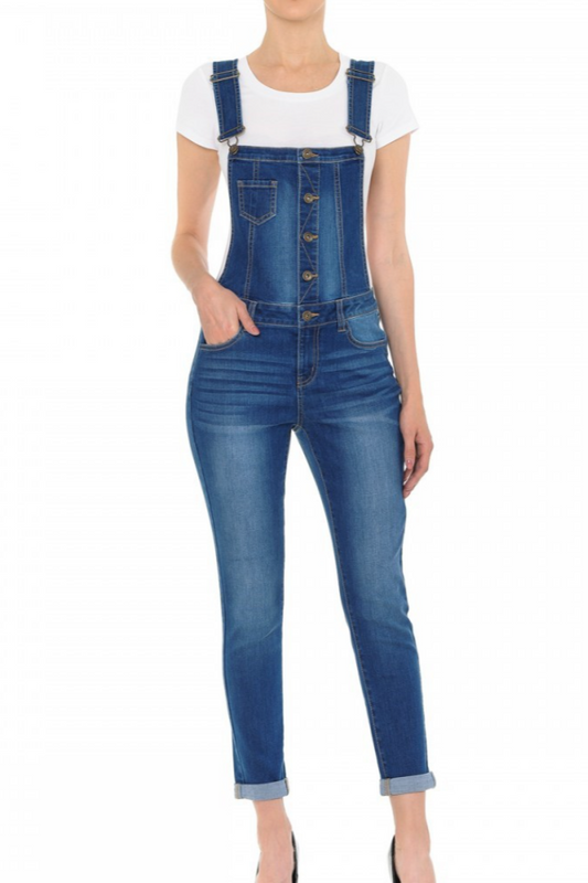 Front button denim overall