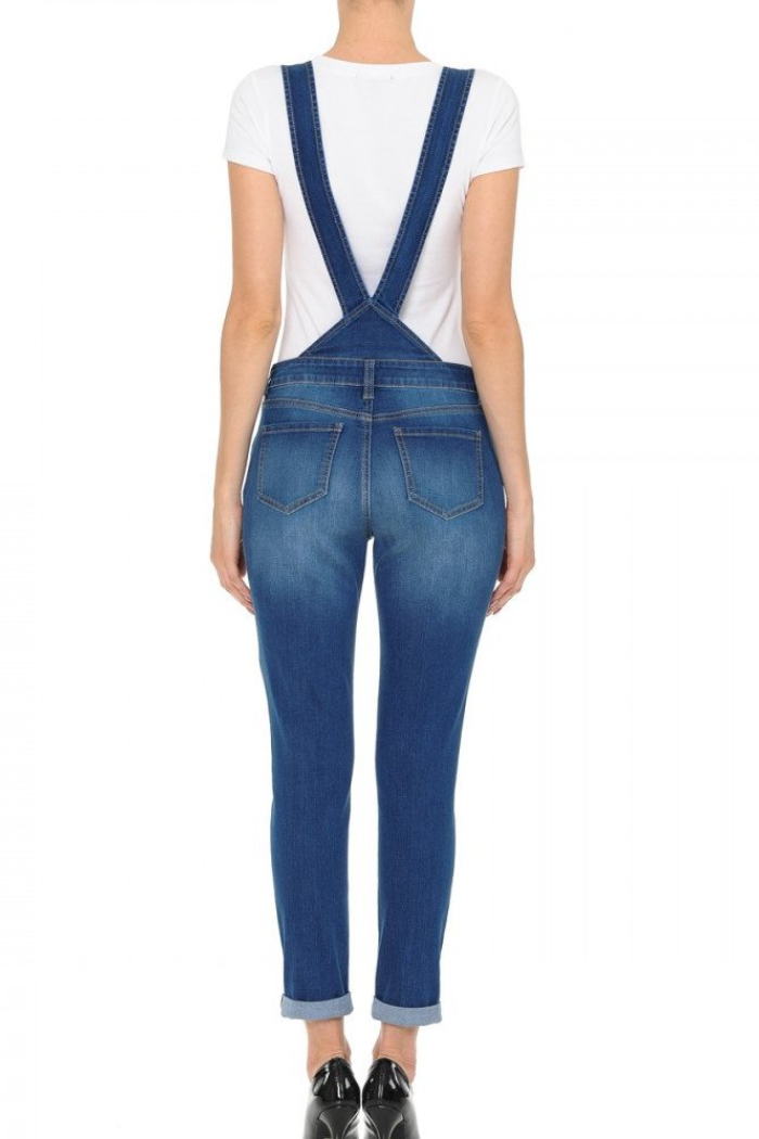 Front button denim overall