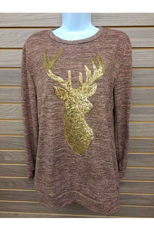 Gold sequin deer long sleeved