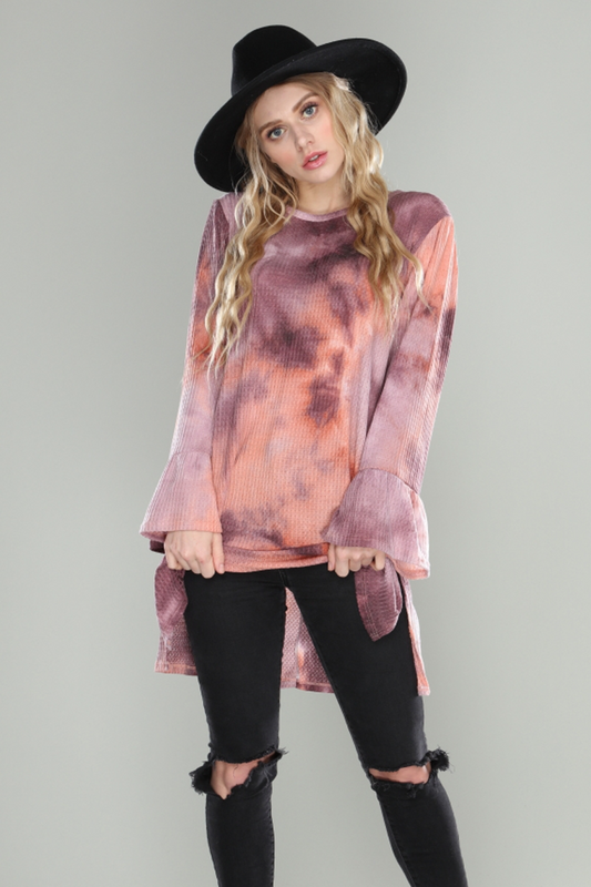 Grape peach tie dye textuRed top