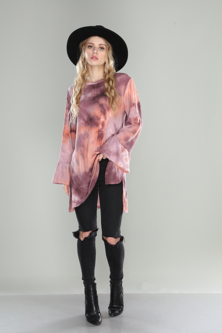 Grape peach tie dye textuRed top