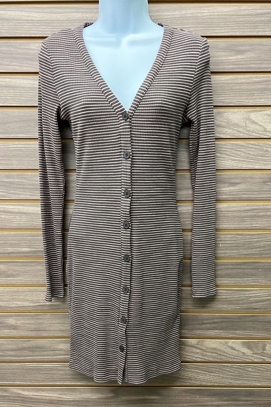 Gray & Pink striped button-down dress