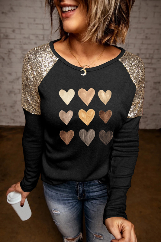 Heart sequined long sleeve tee