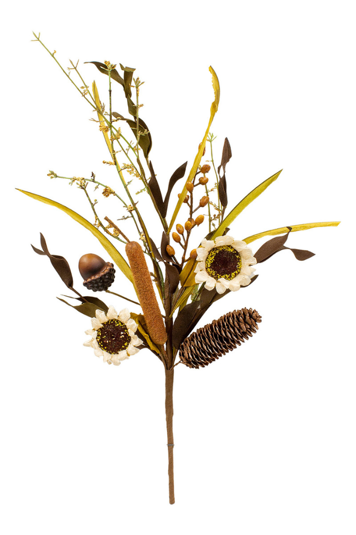 Cattail & Sunflower Pinecone Pick - 18 in