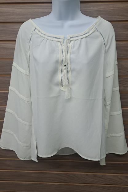 Ivory bell sleeve tie neck blouse