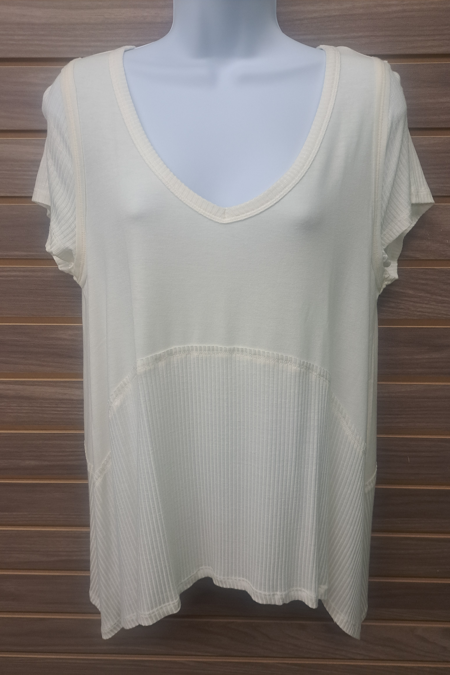 Ivory tee with ribbed inset