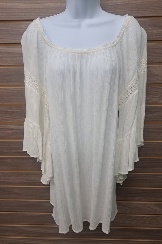 Ivory linen lace flowy bell sleeve