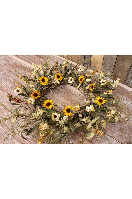 Cream & Yellow Sunflower Wreath - 10 in