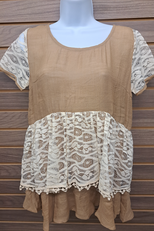 Lace khaki short sleeve